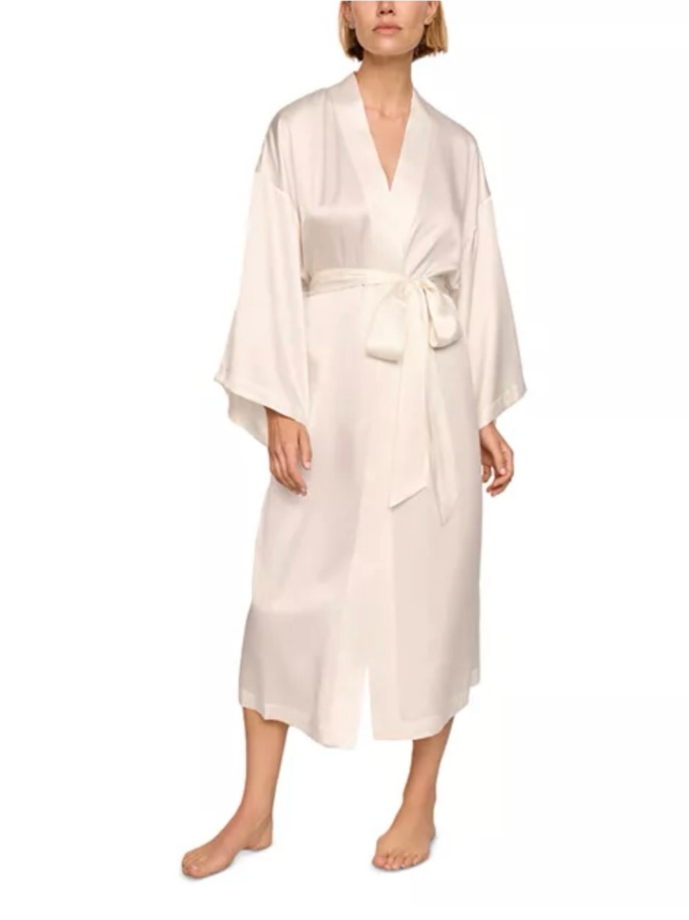 Eberjey Inez Washable Silk Robe in Ivory/Cream